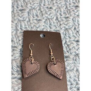 Black Heart Carved Dangle Earrings Silvertone Hooks 1 inch